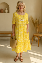 Zerelle | Women's Short Sleeve Polka Dot Midi Dress
