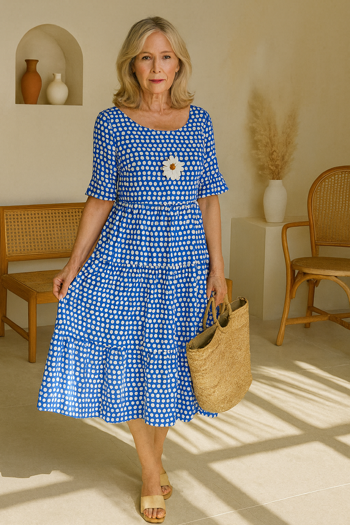 Zerelle | Women's Short Sleeve Polka Dot Midi Dress