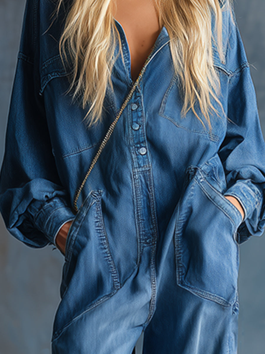 Delphine | Women's Denim Dungaree Jumpsuit