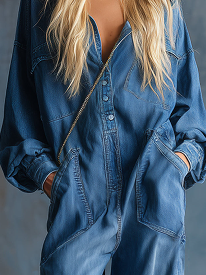 Delphine | Women's Denim Dungaree Jumpsuit