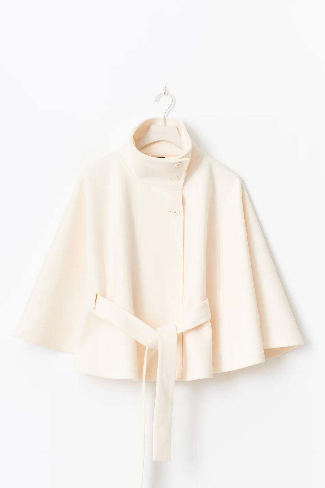 Clara | Cape jacket with sleeves, high collar, and belt