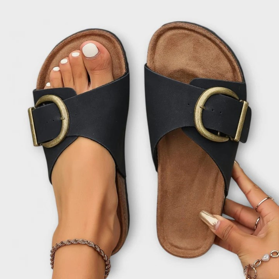 Dymphna | Women's Single Strap Buckle Footbed Slides
