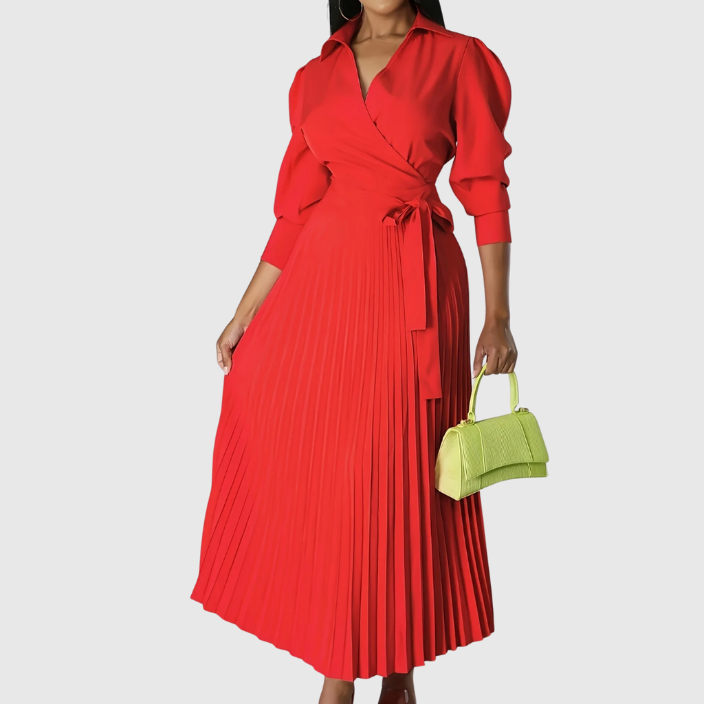 Evelina | Women's Pleated Wrap Midi Dress