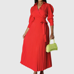 Evelina | Women's Pleated Wrap Midi Dress