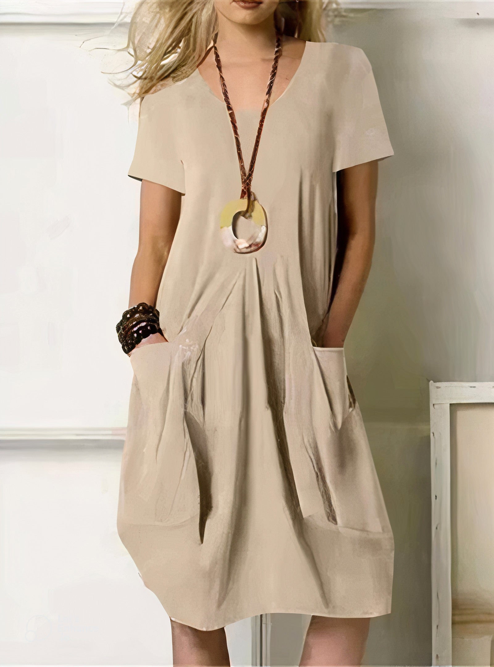 Lark | Women's Casual Loose Pocket Midi Dress
