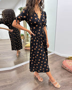 Avalune | Women's Polka Dot Tie Sleeve Button-Down Midi Dress