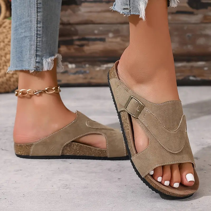 Callista | Women's Suede Slide Sandals with Buckle Detail