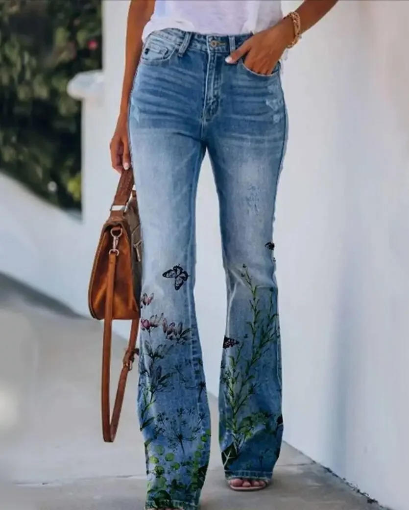 Valdis | Women's Floral Print High Waist Flare Jeans