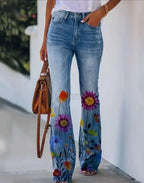 Valdis | Women's Floral Print High Waist Flare Jeans