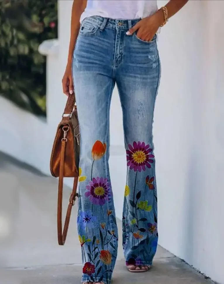 Valdis | Women's Floral Print High Waist Flare Jeans