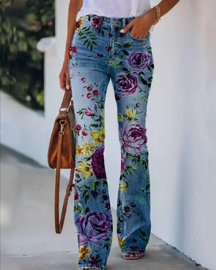 Valdis | Women's Floral Print High Waist Flare Jeans