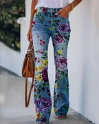 Valdis | Women's Floral Print High Waist Flare Jeans
