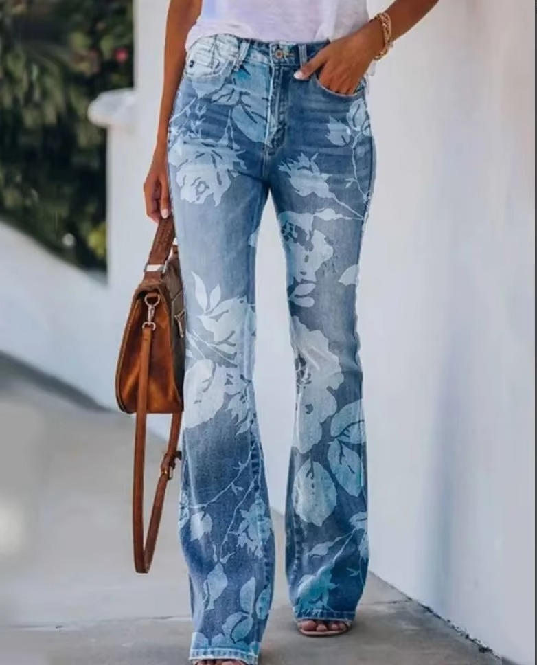 Valdis | Women's Floral Print High Waist Flare Jeans