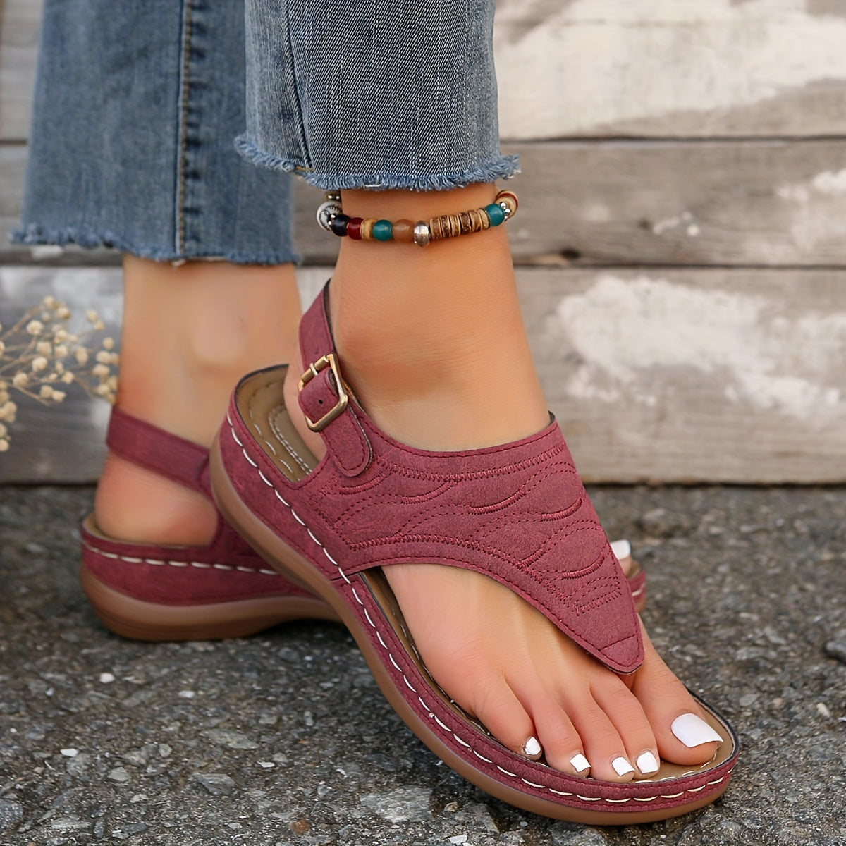 Genoveffa | Women's Toe Post Buckle Wedge Slide Sandals