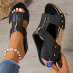 Cael | Women's Vintage Zip Cross Strap Wedge Sandals
