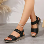 Jocasta | Women's Double Strap Velcro Wedge Sandals