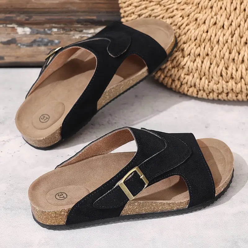 Callista | Women's Suede Slide Sandals with Buckle Detail