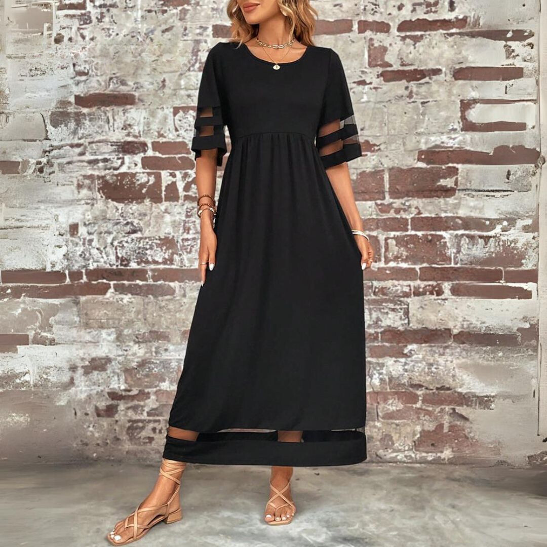 Remi | Women's Elegant Mesh Detail Maxi Dress