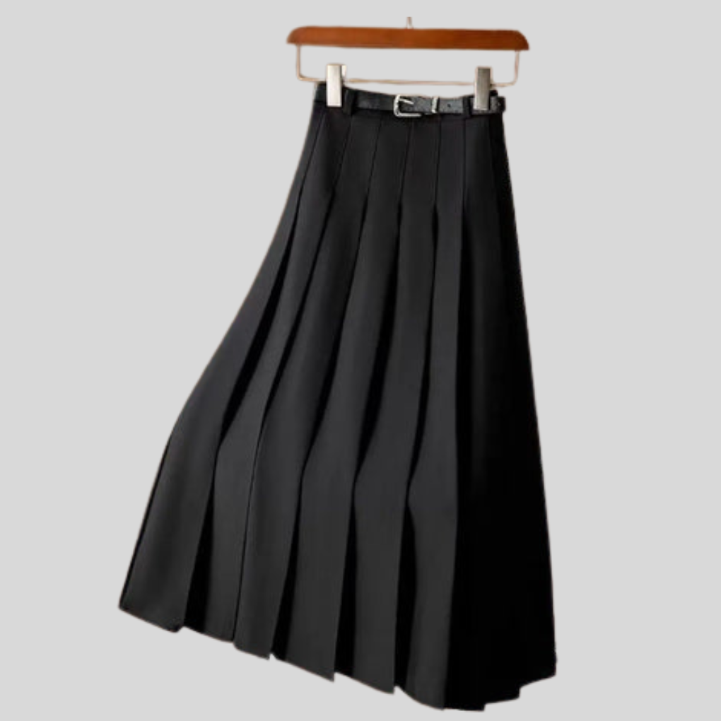 Xandria | Women's Pleated High Waist Belted Midi Skirt