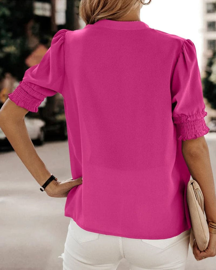 Brigitte | Women's V-Neck Smocked Sleeve Blouse