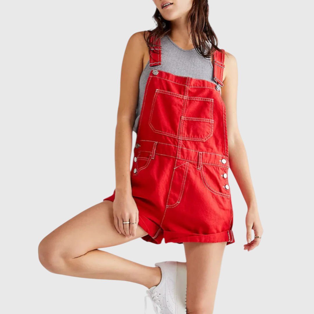 Rina | Vintage Adjustable Denim Overall Shorts