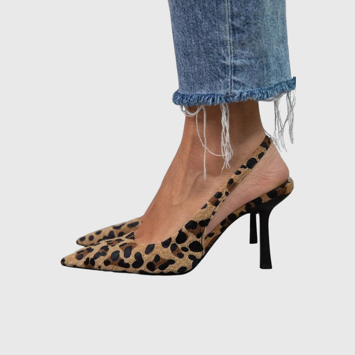 Grace & Jess | Pointed Toe Leopard Print Slingback Khaki Stiletto Heels