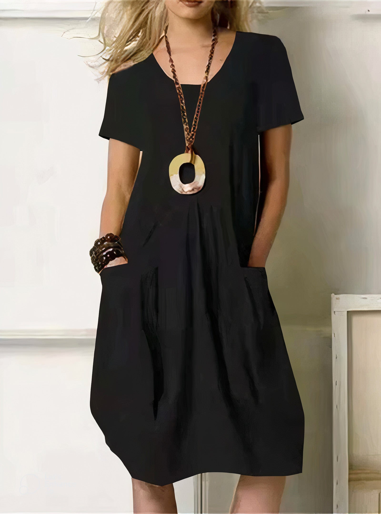 Lark | Women's Casual Loose Pocket Midi Dress