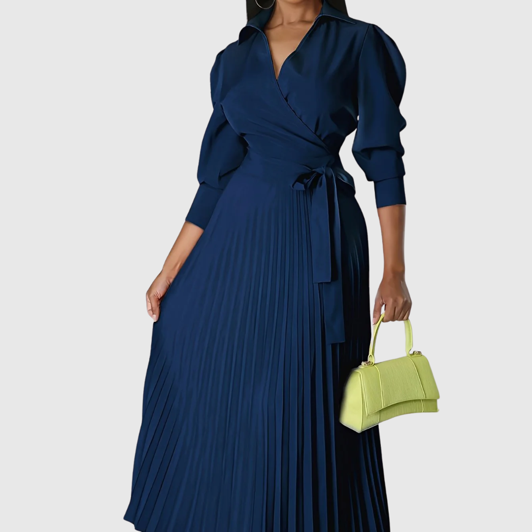 Evelina | Women's Pleated Wrap Midi Dress