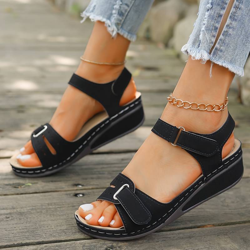 Ingeborg | Women's Cut-Out Velcro Wedge Sandals