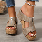 Cael | Women's Vintage Zip Cross Strap Wedge Sandals