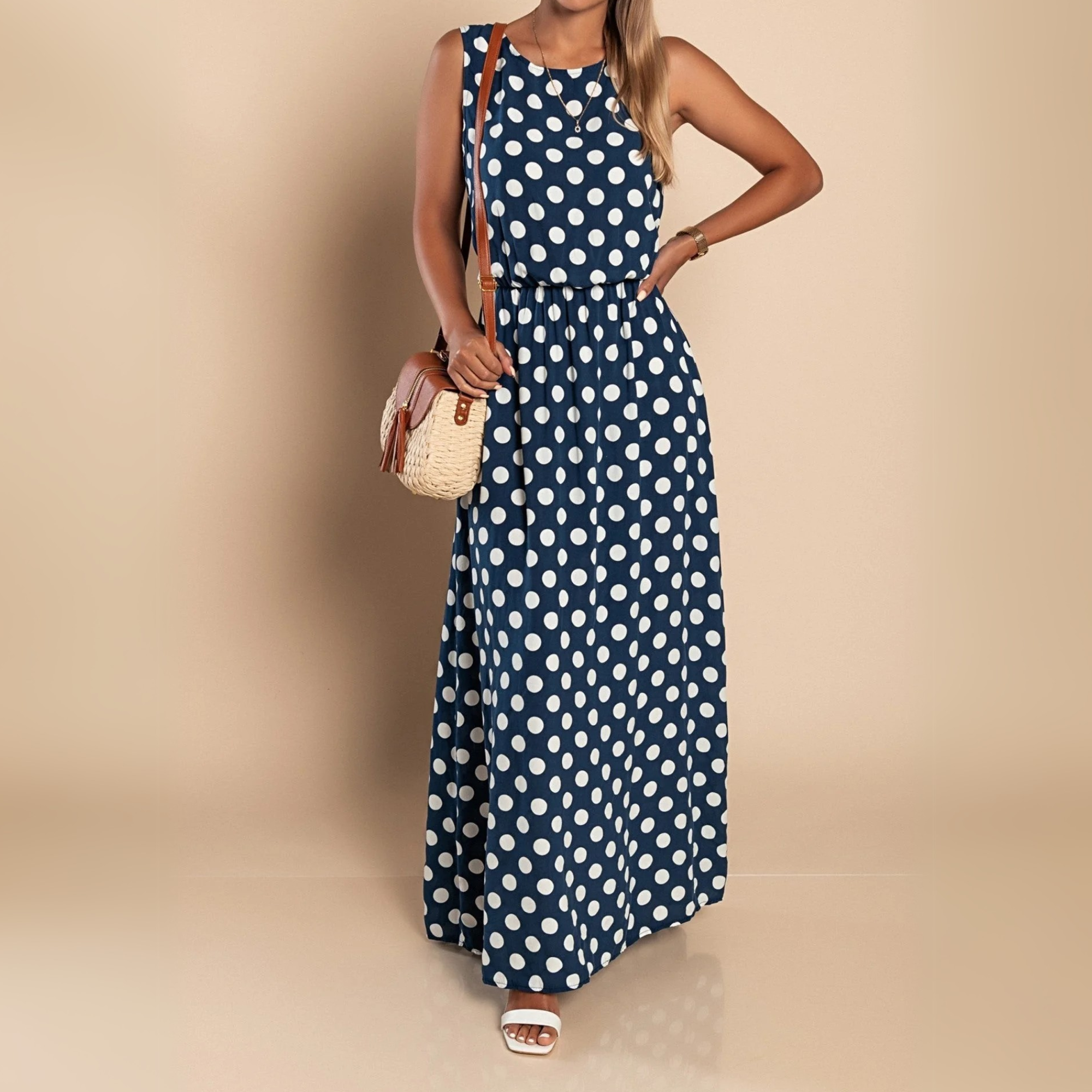 Mireya | Women's Polka Dot Sleeveless Maxi Dress
