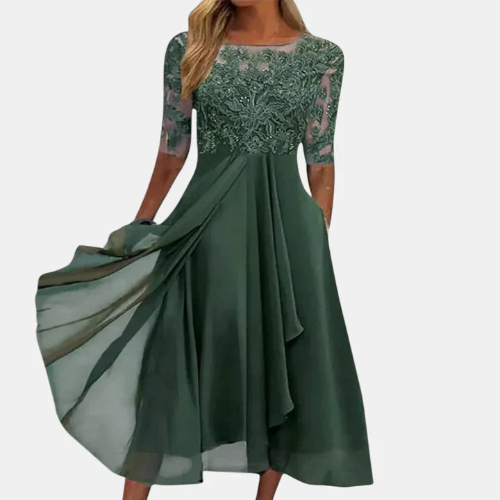Rhonda | Women's Embroidered Midi Occasion Dress