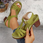 Hildegard | Women's T-Bar Buckle Block Heel Sandals