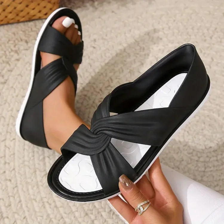 Elio | Women's Twisted Knot Cross Strap Flat Slides