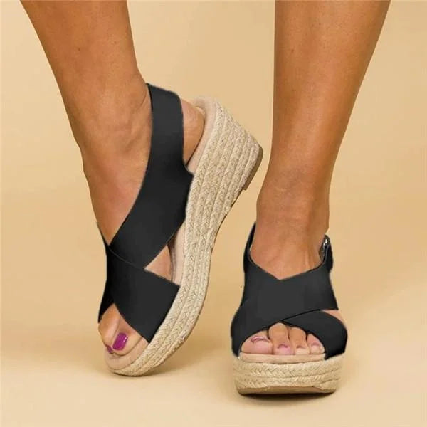 Gudrun | Women's Cross Strap Espadrille Wedge Sandals