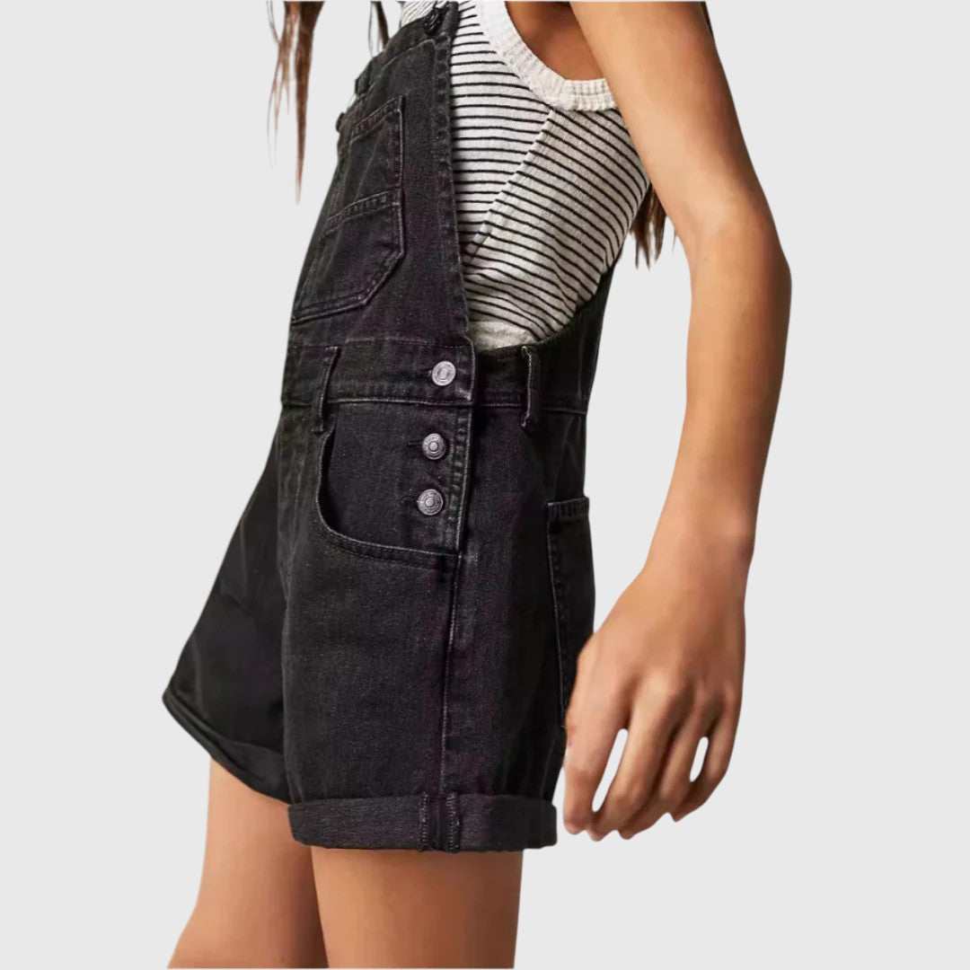Rina | Vintage Adjustable Denim Overall Shorts