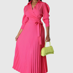 Evelina | Women's Pleated Wrap Midi Dress