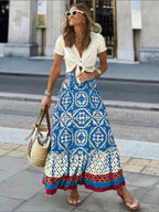 Azoria | Women's Boho Geometric Print Elastic Waist Midi Skirt