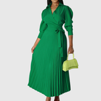 Evelina | Women's Pleated Wrap Midi Dress