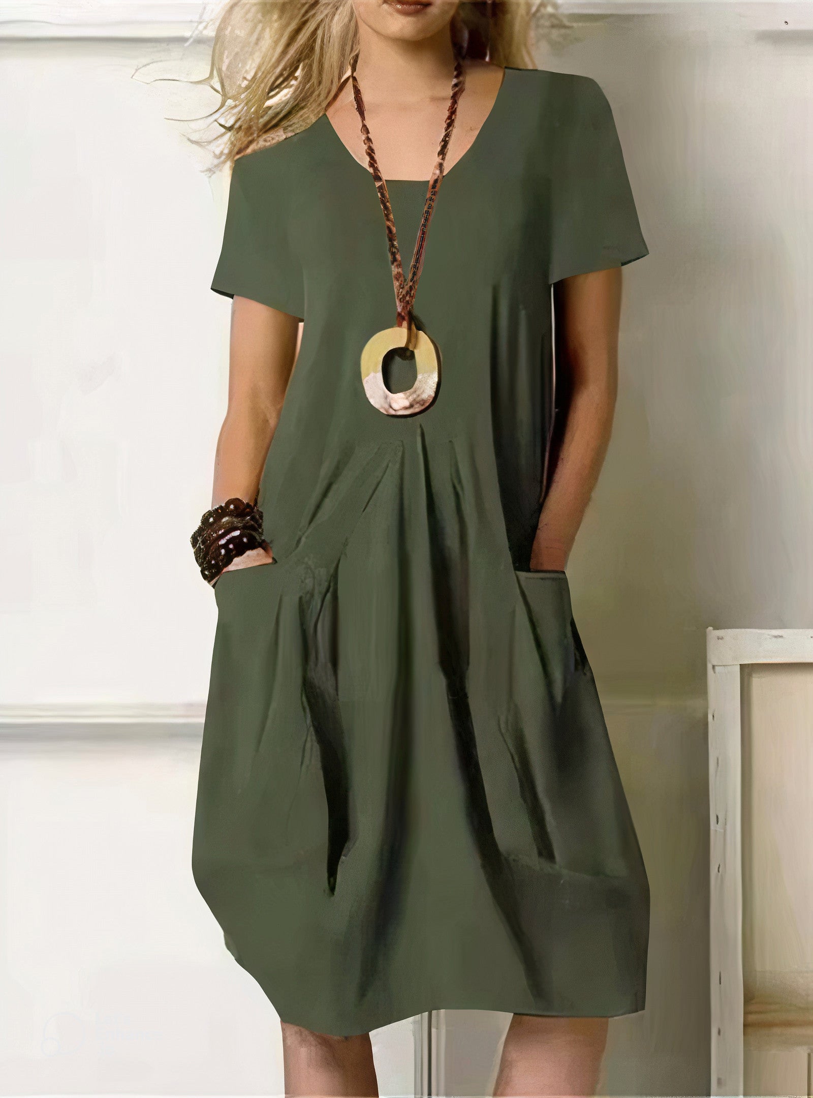 Lark | Women's Casual Loose Pocket Midi Dress