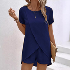 Isolyn | Women's Short Sleeve Wrap Top and Shorts Lounge Set