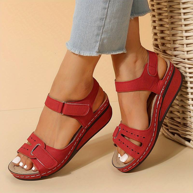 Ingeborg | Women's Cut-Out Velcro Wedge Sandals
