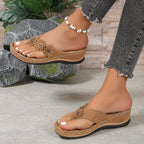 Oleander | Women's Floral Embellished Thong Wedge Sandals