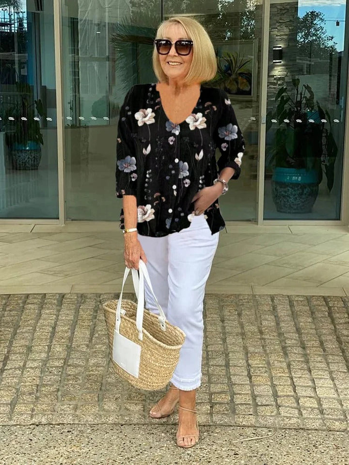 Grace & Jess | FLORAL BLOUSE WITH SOFT DRAPE