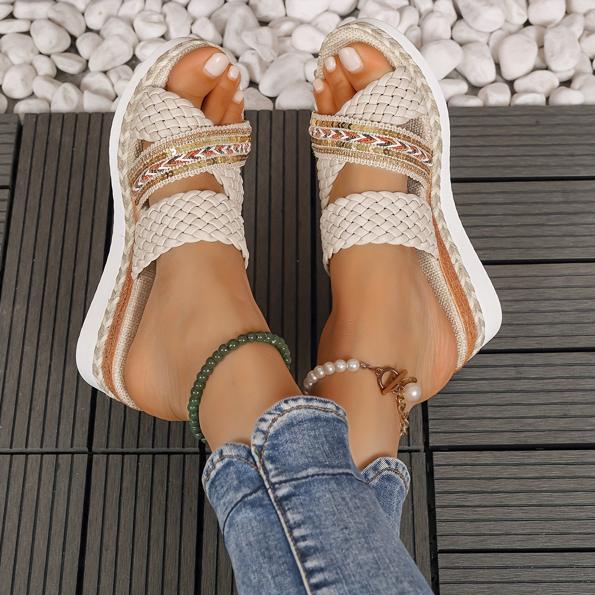Taliesin | Women's Boho Woven Double Strap Platform Sandals