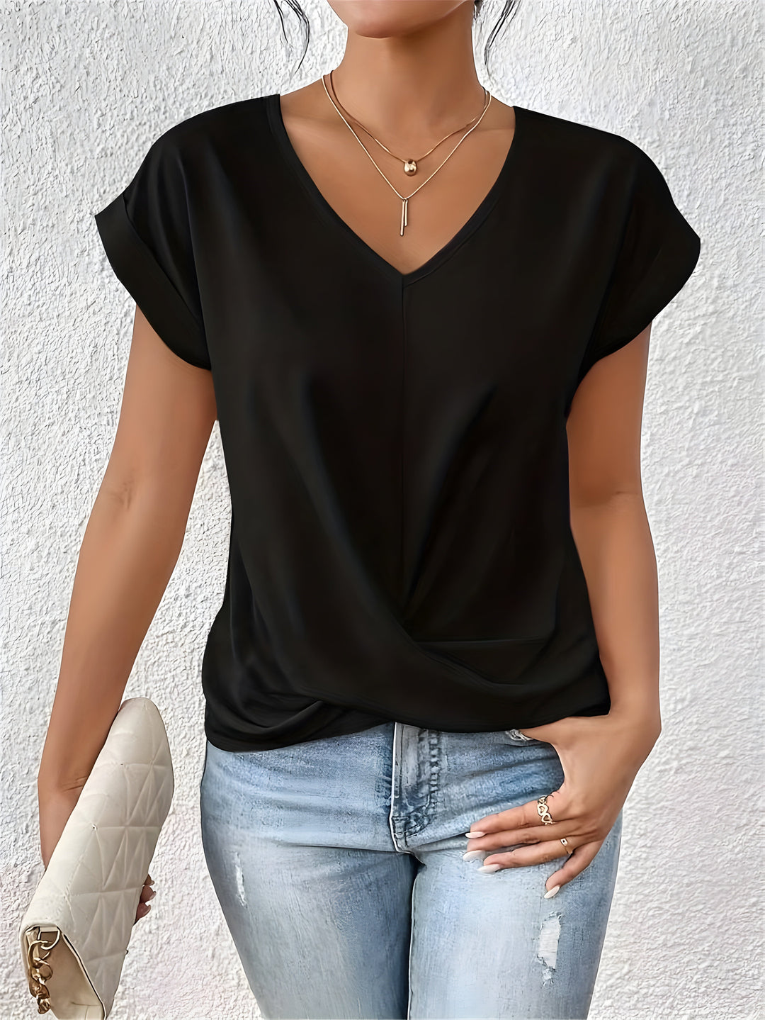 Grace & Jess | Twist Front V-Neck Top