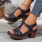 Hildegard | Women's T-Bar Buckle Block Heel Sandals
