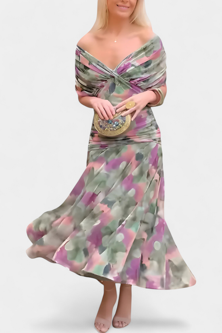 Florendra | Women's Off Shoulder V-Neck Midi Dress