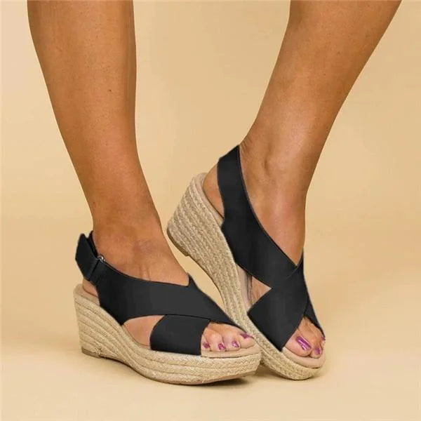 Gudrun | Women's Cross Strap Espadrille Wedge Sandals