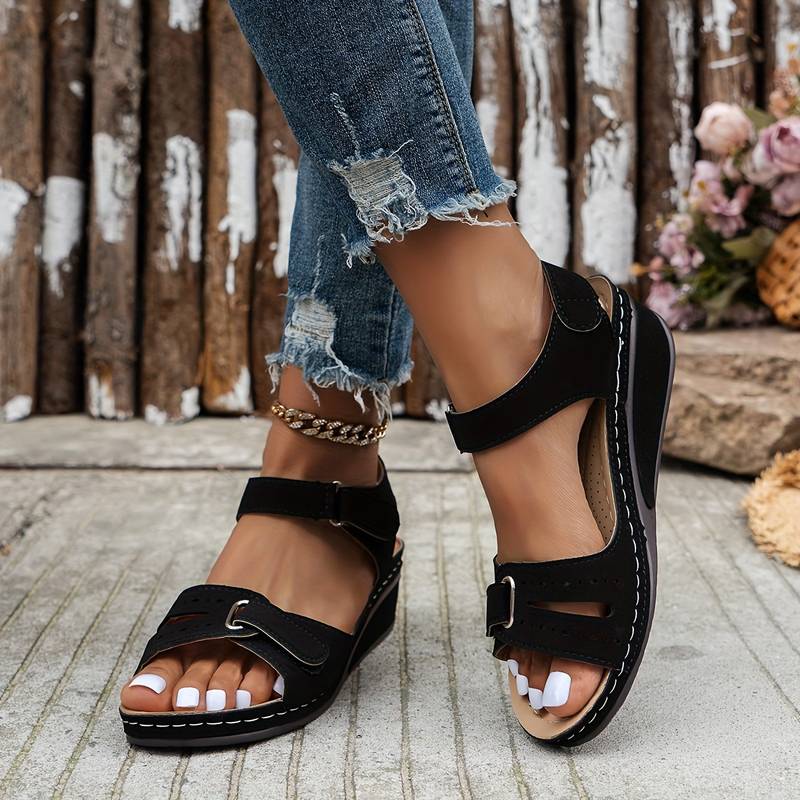 Ingeborg | Women's Cut-Out Velcro Wedge Sandals